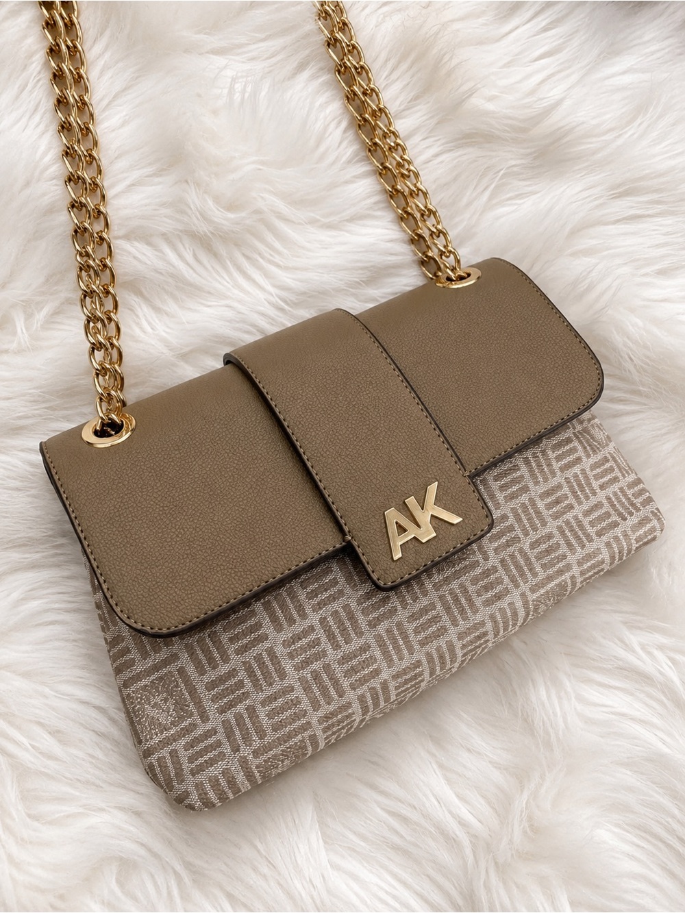 Anne Klein Taupe Chain Shoulder Bag